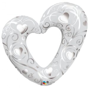 Hearts and Filigree pearl white folija balon - MojaZabava.si