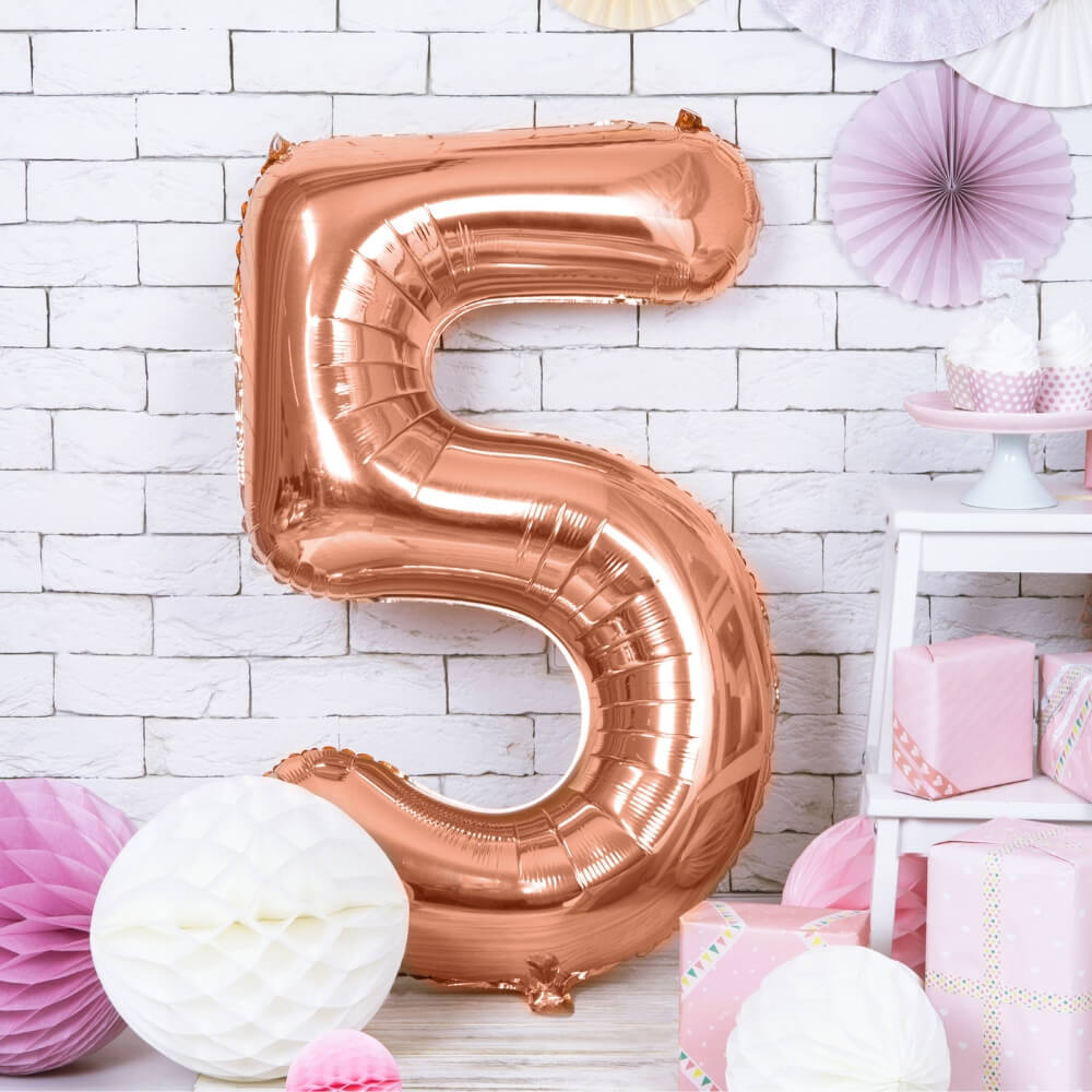 Balon številka 5 Rose Gold - Napihnjen s helijem - slika 2