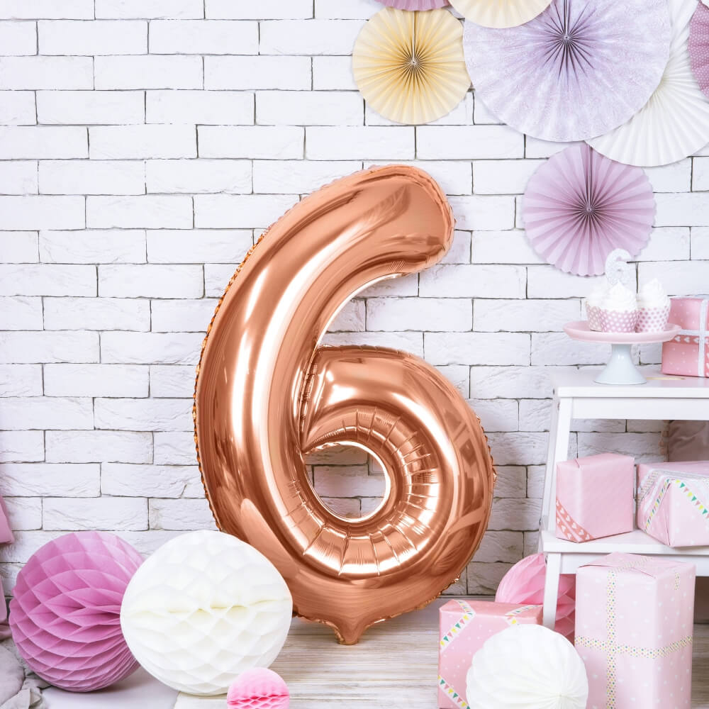 Balon številka 6 Rose Gold - nenapihnjen - slika 2