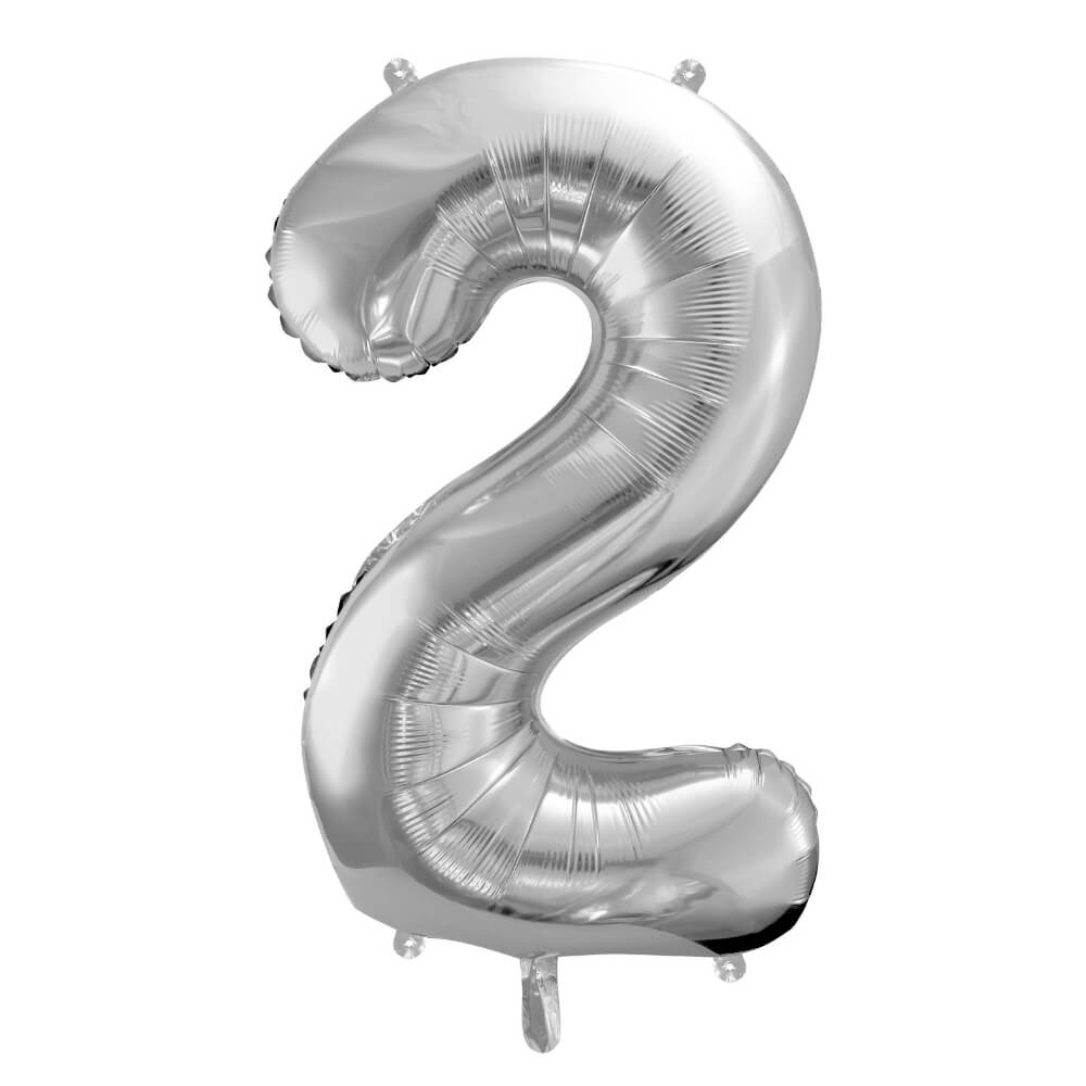 Balon številka 2 srebrna - Napihnjen s helijem - MojaZabava.si