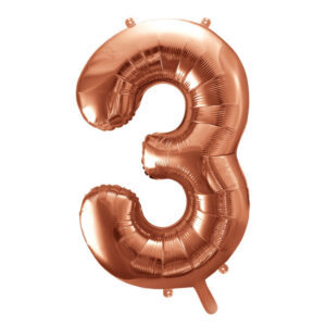 Balon številka 3 Rose Gold - Napihnjen s helijem - MojaZabava.si