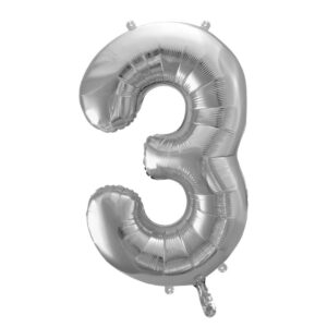 Balon številka 3 srebrna - Napihnjen s helijem - MojaZabava.si