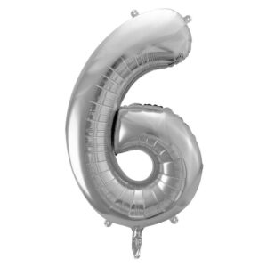 Balon številka 6 srebrna - Napihnjen s helijem - MojaZabava.si